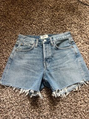 Agoldde High-Rise Medium Wash Blue Denim Cutoff Shorts